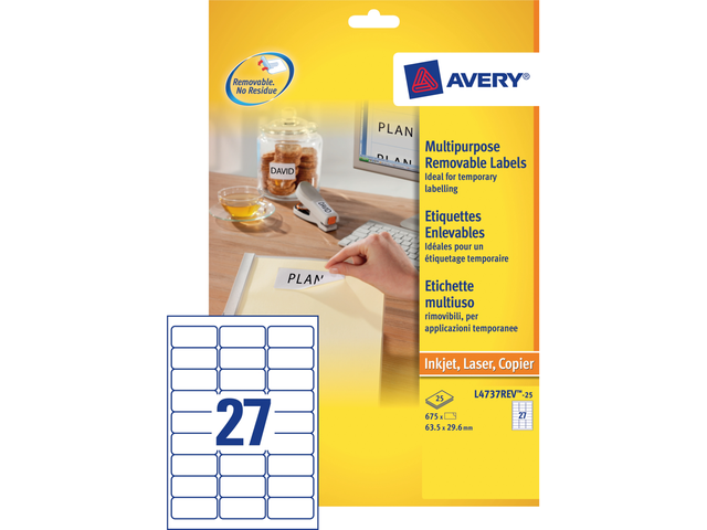 L4737REV-25 - Avery Etiket Verwijderbaar L4737REV 63.5x29.6mm 675st Wit 1 Pak