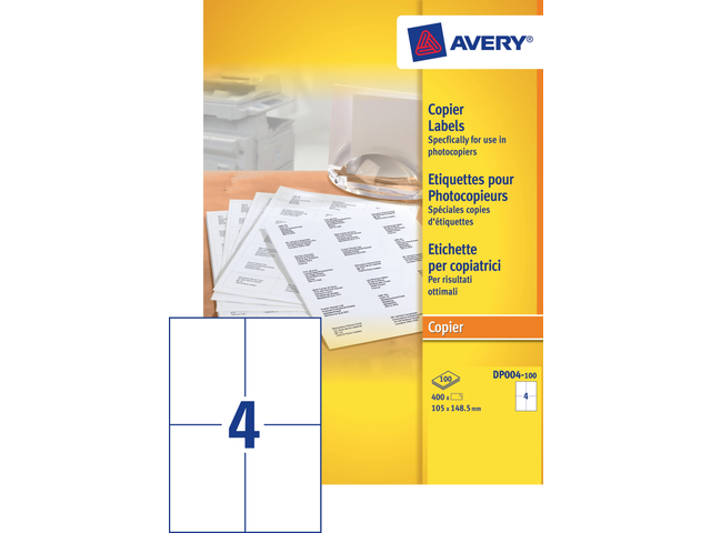 DP004-100 - Avery Adres Etiket Papier Copier DP004 105x149mm 400st Wit 1 Pak