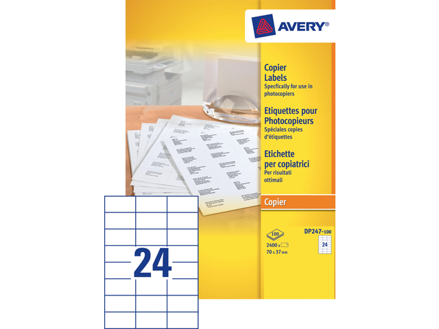 DP247-100 - Avery Etiket Papier Copier DP247 70x37mm 2.400st Wit 1 Pak