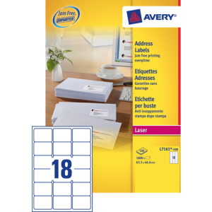 L7161-100 - Avery Adres Etiket Papier L7161 63.5x46.6mm 1.800st Wit 1 Pak