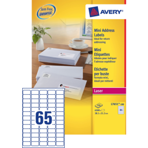 L7651-100 - Avery Adres Etiket QuickPEEL L7651 38.1x21.2mm 6.500st Wit 1 Pak