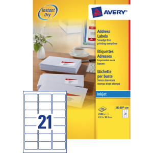 J8160-100 - Avery Adres Etiket Papier QuickDRY J8160 63.5x38.1mm 2.100st Wit 1 Pak