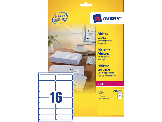 L7162-40 - Avery Adres Etiket Papier L7162 99.1x33.9mm 640st Wit 1 Pak