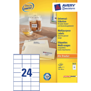 3475 - Avery Universal Etiket Zweckform no:3475 70x36mm 2.400st Wit