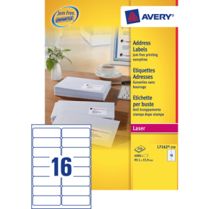 L7162-250 - Avery Adres Etiket Papier L7162 99.1x33.9mm 4.000st Wit 1 Pak
