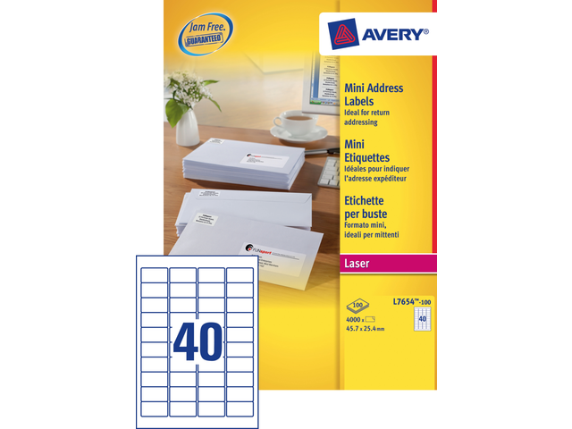 L7654-100 - Avery Adres Etiket QuickPEEL L7654 45.7x25.4mm 4.000st Wit 1 Pak