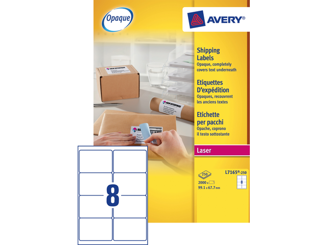 L7165-250 - Avery Verzend Etiket Papier L7165 99.1x67.7mm 2.000st Wit 1 Pak