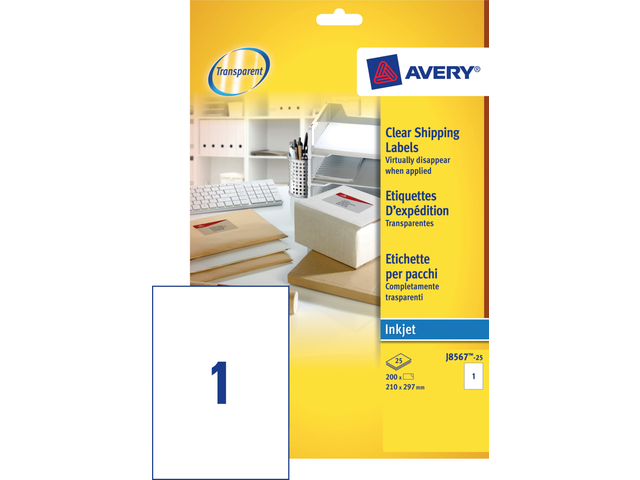 J8567-25 - Avery Verzend Etiket QuickPEEL J8567 210x297mm 25st Transparant 1 Pak