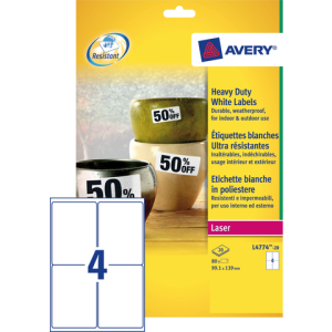 L4774-20 - Avery Etiket Polyester Heavy Duty L4774 99.1x139mm 80st Wit 1 Pak