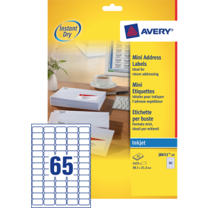 J8651-25 - Avery Adres Etiket QuickDRY J8651 38.1x21.2mm 1.625st Wit 1 Pak