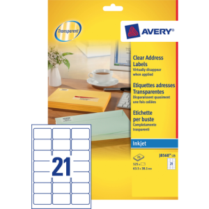 J8560-25 - Avery Etiket QuickPEEL J8560 63.5x38.1mm 525st Transparant 1 Pak