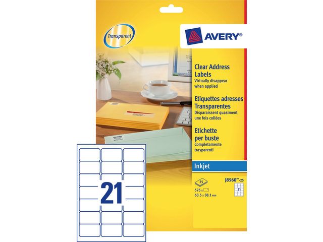 J8560-25 - Avery Etiket QuickPEEL J8560 63.5x38.1mm 525st Transparant 1 Pak