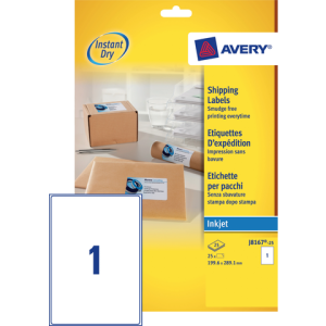 J8167-25 - Avery Verzend Etiket QuickDRY J8167 199.6x289.1mm 25st Wit 1 Pak
