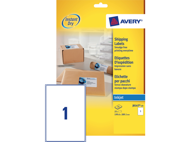 J8167-25 - Avery Verzend Etiket QuickDRY J8167 199.6x289.1mm 25st Wit 1 Pak