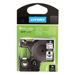 S0718050 - DYMO Lettertape D1 19mm 3,5m Wit Zwart Nylon 16958
