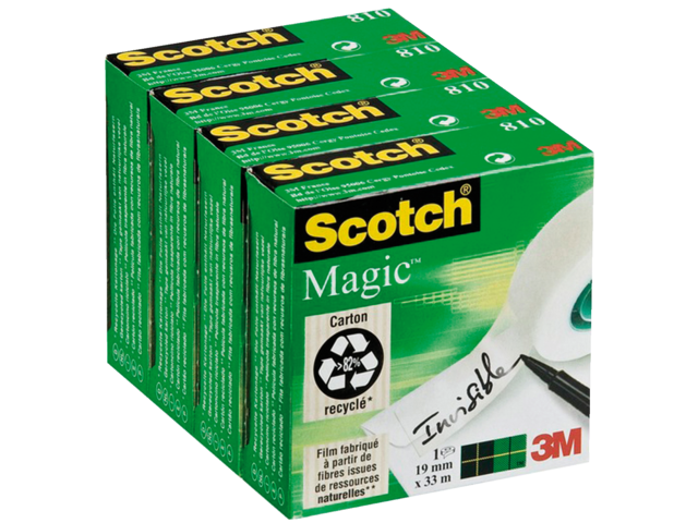 3M Plakband Scotch Magic 810 4-Rollen 19mmx33m Transparant 1st