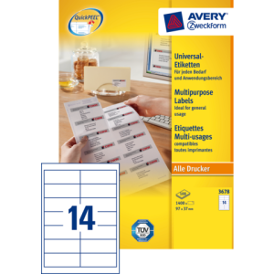 3678 - Avery Universal Etiket Zweckform no:3678 97x37mm 1.400st Wit
