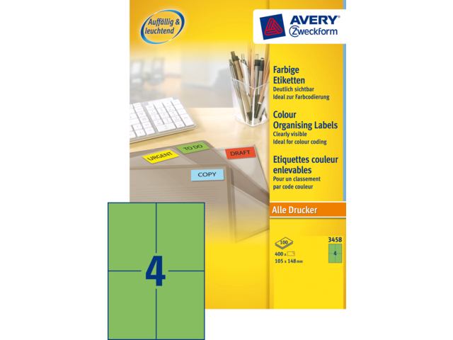 3458 - Avery Gekleurde Etiketten Zweckform no:3458 105x148mm 400st Groen