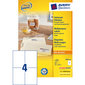 3483-200 - Avery Universal Etiket Zweckform no:3483-200 105x148mm 800st Wit