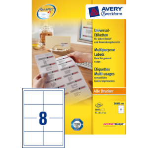 3660-200 - Avery Universal Etiket Zweckform no:3660 97x67.7mm 1.600st Wit