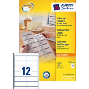 3659-200 - Avery Universal Etiket Zweckform no:3659-200 97x42.3mm 2.400st Wit