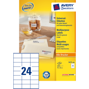 3475-200 - Avery Universal Etiket Zweckform no:3475-200 70x36mm 4.800st Wit