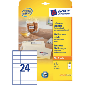 3490 - Avery Universal Etiket Zweckform no:3490 70x36mm 600st Wit