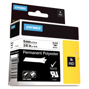 DYMO Lettertape RHINO 9mm 5,5m Wit Zwart Vinyl 18482