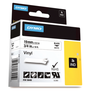 18445 - DYMO Lettertape RHINO 19mm 5,5m Wit Zwart Vinyl 18445