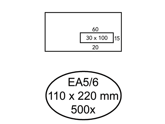 Quantore Venster Envelop EA5/6 110x220mm 80gr Rechts Gom 500st Wit