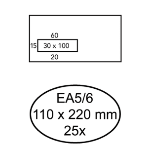 Quantore Venster Envelop EA5/6 110x220mm 80gr Links Strip 25st Wit