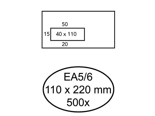Q180450 - Quantore Venster Envelop EA5/6 110x220mm 80gr Midden Strip 500st Wit