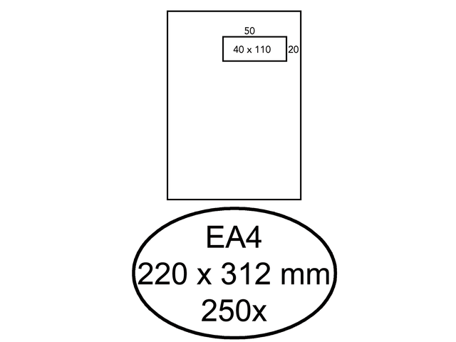EA4AHE120G88S - Hermes Venster Envelop EA4 220x312mm 120gr Rechts Strip 250st Wit