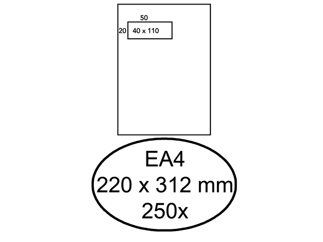 EA4AHE120G89S - Hermes Venster Envelop EA4 220x312mm 120gr Links Strip 250st Wit
