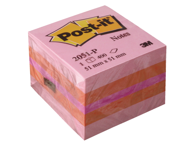 2051P - 3M Post-It Memoblok Minikubus 51x51mm Roze 1pak