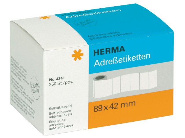 4341 - HERMA Adres Etiket Schrijfpapier 89x42mm 250st Wit Op Rol