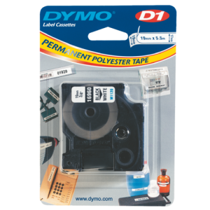 S0718070 - DYMO Lettertape D1 19mm 5,5m Wit Zwart Polyester 16960