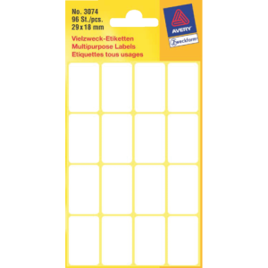 3074 - Avery Diskette Etiket Permanent 3074 29x18mm 96st Wit 1 Pak