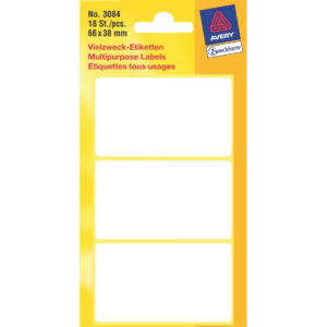 3084 - Avery Etiket Permanent 3084 66x38mm 18st Wit 1 Pak