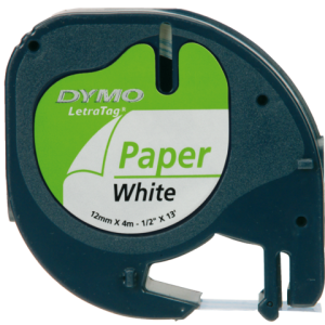 DYMO Lettertape LetraTag 12mm 4m Wit Papier 91200