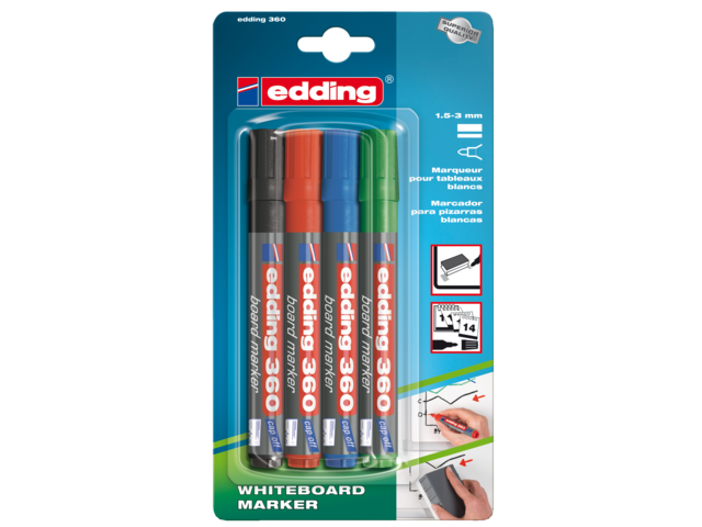 EDDING Whiteboard Marker 360 1.5-3mm Diverse Kleuren 4st