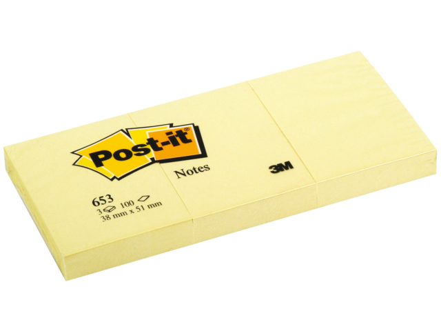 653YEL - 3M Post-It Memoblok 38x51mm Geel 3st