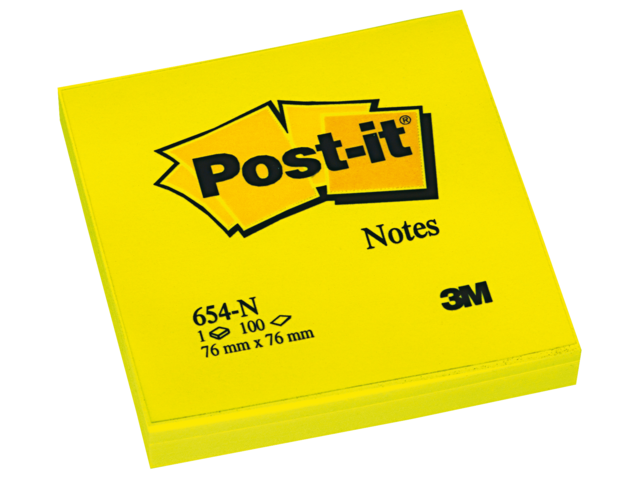 654NYEL - 3M Post-It Memoblok 76x76mm Neon Geel 1st