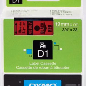 S0720870 - DYMO Lettertape D1 19mm 7m Rood Zwart Polyester 45807