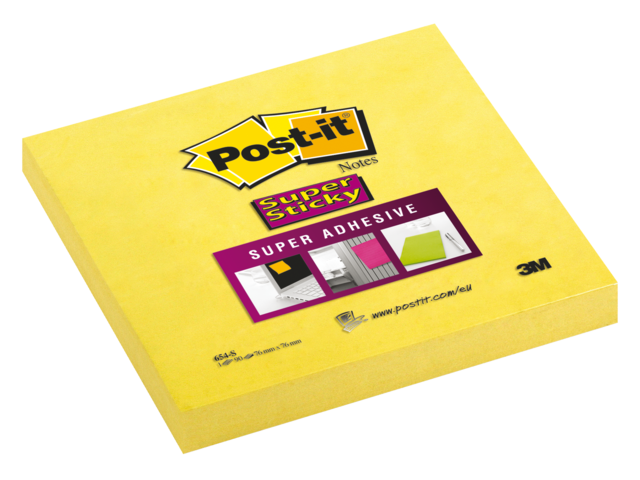 654-S - 3M Post-It Memoblok Super Plakkend 76x76mm Geel 1st