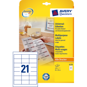 6170 - Avery Universal Etiket Zweckform no:6170 64x36mm 525st Wit