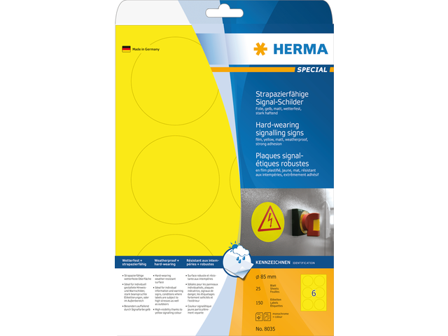 8035 - HERMA Speciaal Etiket Signalering no:8035 Ø85mm 150st Geel 1 Pak