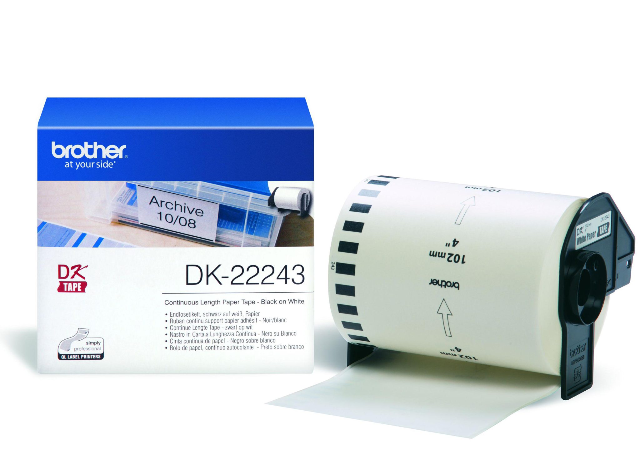 DK-22243 - Brother Doorlopend Tape Zelfklevend 102mm 30,5m Wit Papier DK-22243