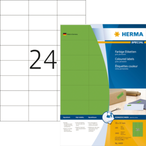 4409 - HERMA Etiket PV (Papier Vellum) Permanent 70mm 37mm 4409 Groen 2.400st op A4 Vel