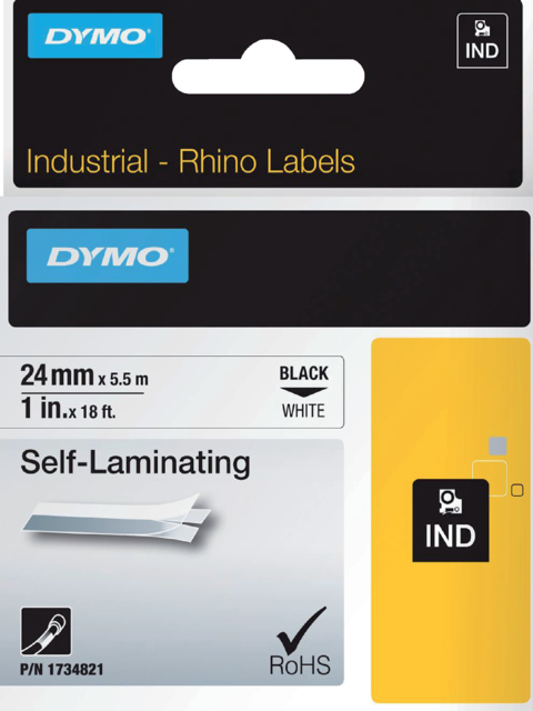 S0773860 - DYMO Lettertape RHINO 24mm 5,5m Wit Zwart Vinyl 1734821